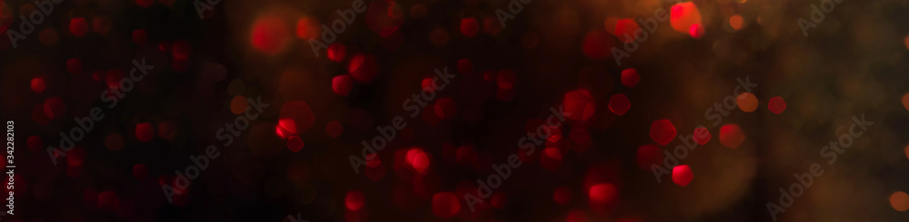 Wall mural red abstract background banner with bokeh lights