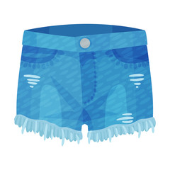 Denim Blue Ripped Shorts with Side Pockets and as Womenswear Vector Illustration