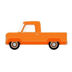 Orange pickup truck isolated white background