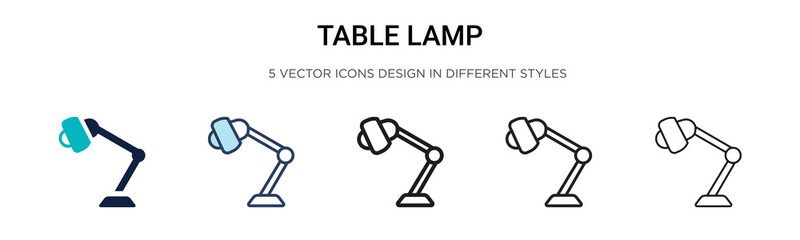 Table lamp icon in filled, thin line, outline and stroke style. Vector illustration of two colored and black table lamp vector icons designs can be used for mobile, ui, web
