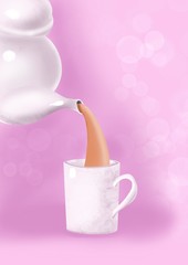 Drawn pouring tea into a cup.