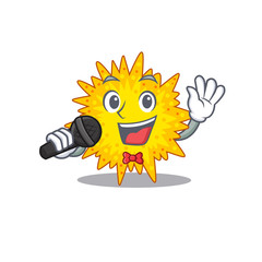 Talented singer of mycoplasma cartoon character holding a microphone
