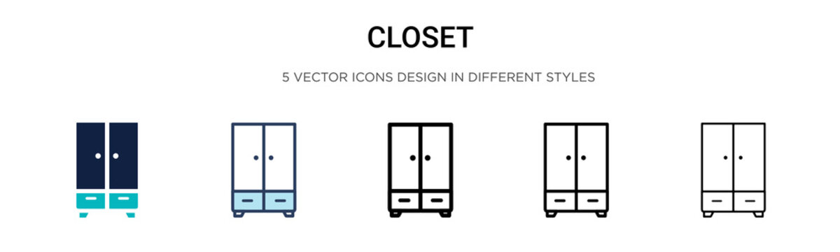 Closet icon in filled, thin line, outline and stroke style. Vector illustration of two colored and black closet vector icons designs can be used for mobile, ui, web