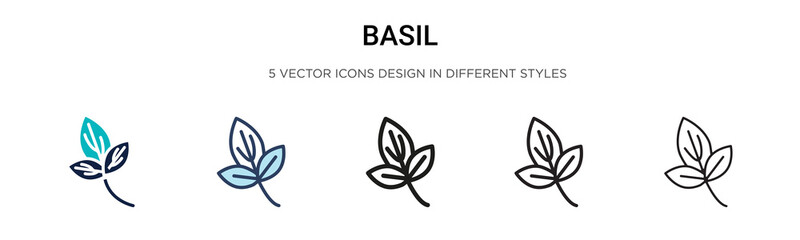Basil icon in filled, thin line, outline and stroke style. Vector illustration of two colored and black basil vector icons designs can be used for mobile, ui, web