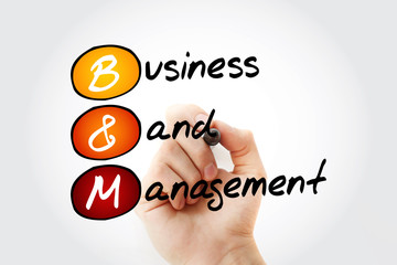 B and M - Business and Management acronym, business concept background