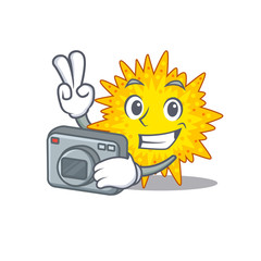 Mycoplasma mascot design as a professional photographer working with camera