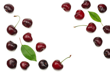 red cherry isolated on white background. Top view