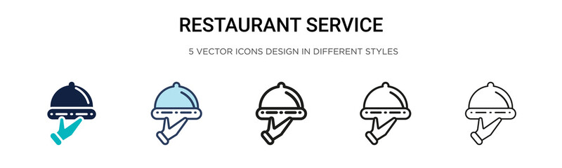 Fototapeta premium Restaurant service icon in filled, thin line, outline and stroke style. Vector illustration of two colored and black restaurant service vector icons designs can be used for mobile, ui, web