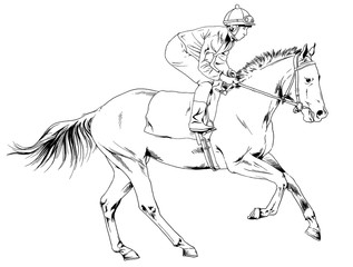  a galloping horse painted with ink by hand on a white background