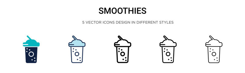 Smoothies icon in filled, thin line, outline and stroke style. Vector illustration of two colored and black smoothies vector icons designs can be used for mobile, ui, web