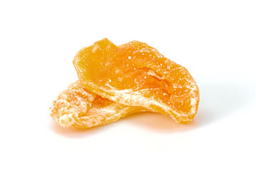 Fototapeta na wymiar Organic healthy assorted, Oranges dried fruit isolated on a white background. Closeup