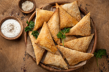 Freshly  baked samosa pasties with meat