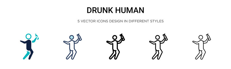Fototapeta na wymiar Drunk human icon in filled, thin line, outline and stroke style. Vector illustration of two colored and black drunk human vector icons designs can be used for mobile, ui, web
