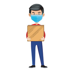 a delivery man holds a box in his hands. vector illustration