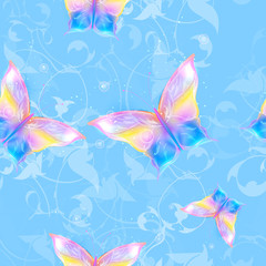 Fototapeta na wymiar Luminous butterflies on a colored abstract background.flying butterflies. Eps10.