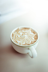 closeup of latte art coffee
