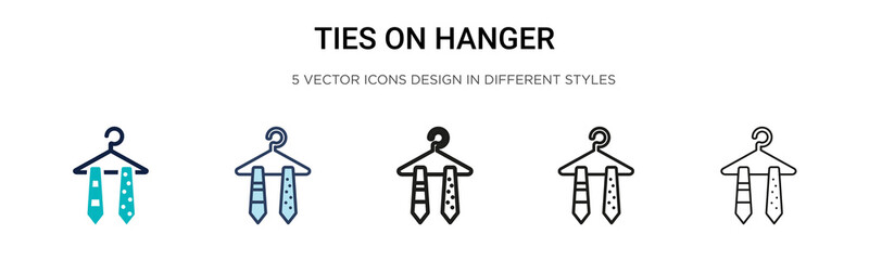 Fototapeta premium Ties on hanger icon in filled, thin line, outline and stroke style. Vector illustration of two colored and black ties on hanger vector icons designs can be used for mobile, ui, web