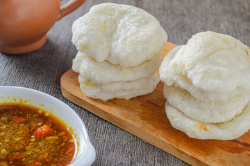 Cireng bumbu rujak. indonesian traditional food made from tapioca flour is given spices such as garlic, salt, pepper and is cooked by frying.