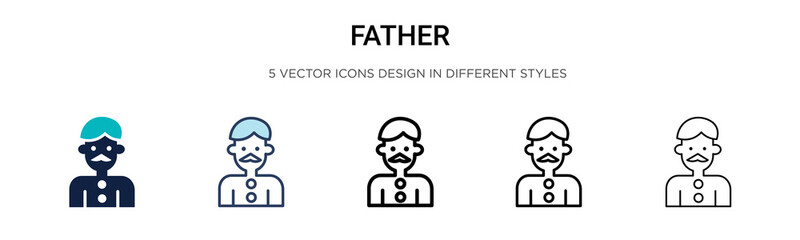 Father icon in filled, thin line, outline and stroke style. Vector illustration of two colored and black father vector icons designs can be used for mobile, ui, web