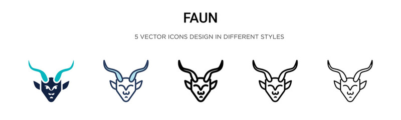 Faun icon in filled, thin line, outline and stroke style. Vector illustration of two colored and black faun vector icons designs can be used for mobile, ui, web