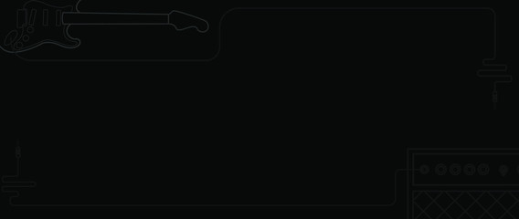 Electric guitar and amplifier with cable on black background. concept for music strore,web design,black friday.
