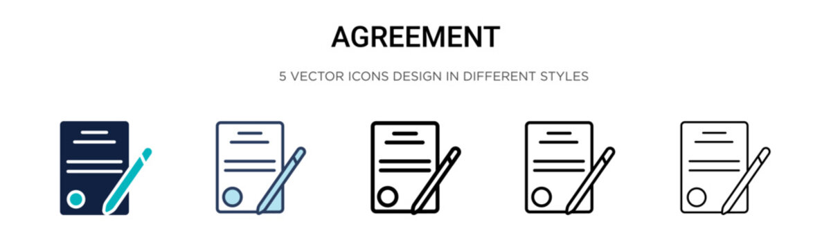 Agreement icon in filled, thin line, outline and stroke style. Vector illustration of two colored and black agreement vector icons designs can be used for mobile, ui, web