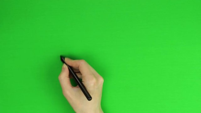 Female hand writes in cursive with a stylus from left to right. Modern digital technology, handwritten text, communication.
