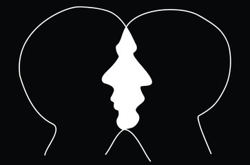 two heads people crossing silhouetts on black background