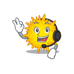 A gorgeous mycoplasma mascot character concept wearing headphone