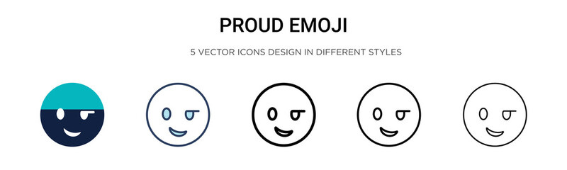Proud emoji icon in filled, thin line, outline and stroke style. Vector illustration of two colored and black proud emoji vector icons designs can be used for mobile, ui, web