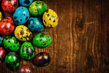 Colored Easter quail eggs. Happy Easter!