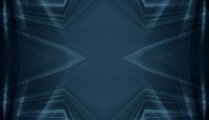 Obraz premium Abstract blue neon background with rays and lines. Reflection of light in the dark. Tunnel in blue neon light, underground passage. Abstract blue background. Background of an empty black corridor