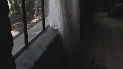 Slow motion shot of luxury white bridal gown for wedding party