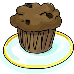 chocolate brown muffin desert icon cake cupcake food on plate sweet isolated on white background