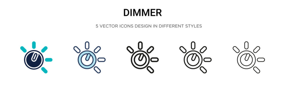 Dimmer icon in filled, thin line, outline and stroke style. Vector illustration of two colored and black dimmer vector icons designs can be used for mobile, ui, web