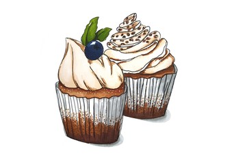 cupcakes with cream and berries