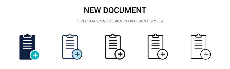 Obraz premium New document icon in filled, thin line, outline and stroke style. Vector illustration of two colored and black new document vector icons designs can be used for mobile, ui, web