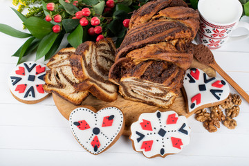 Cozonac or Kozunak is a special sweet leavened bread, Romania and Bulgaria. Martisor, 1 Martie, 1st of March, 8th of March, Woman's Day, Mother's Day, Martenitsa and Baba Marta celebration