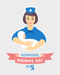 International midwife day. May 5. Vector flat card congratulation card