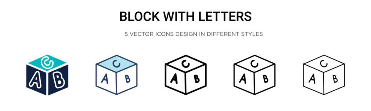 Block with letters icon in filled, thin line, outline and stroke style. Vector illustration of two colored and black block with letters vector icons designs can be used for mobile, ui, web