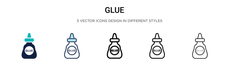 Glue icon in filled, thin line, outline and stroke style. Vector illustration of two colored and black glue vector icons designs can be used for mobile, ui, web