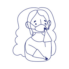 covid 19 coronavirus, girl with medical mask and gloves, isolated icon white background