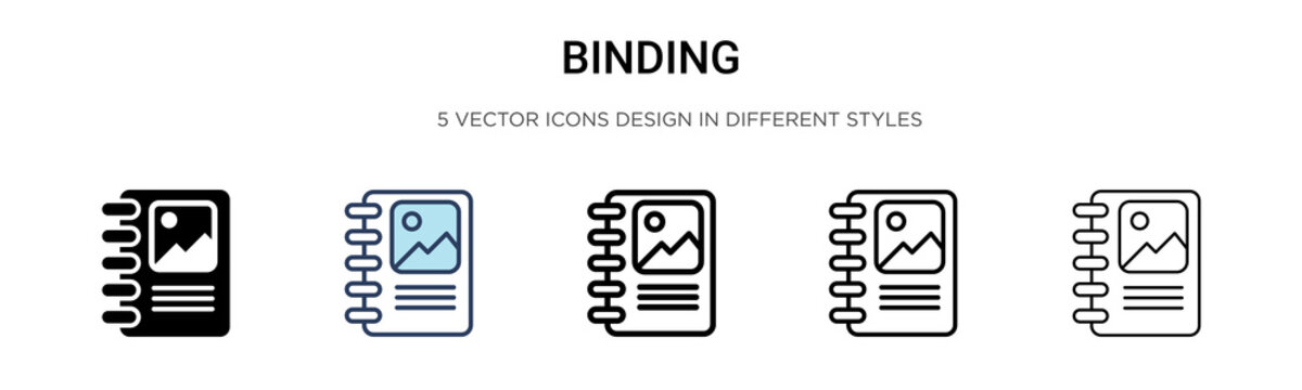 Binding icon in filled, thin line, outline and stroke style. Vector illustration of two colored and black binding vector icons designs can be used for mobile, ui, web