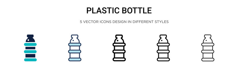 Plastic bottle icon in filled, thin line, outline and stroke style. Vector illustration of two colored and black plastic bottle vector icons designs can be used for mobile, ui, web
