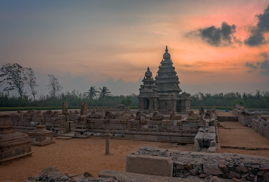 Shore Temple Against Sky During Sunset