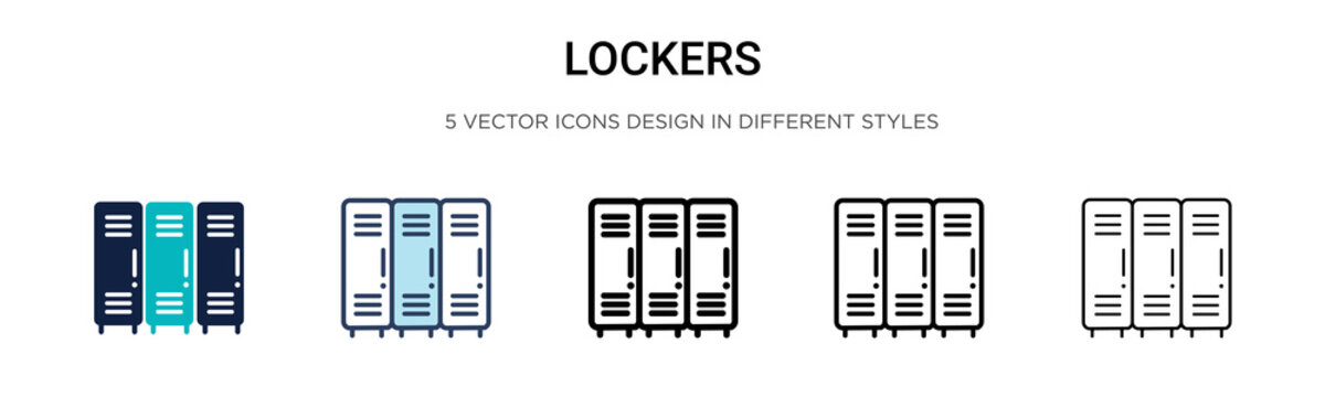 Lockers icon in filled, thin line, outline and stroke style. Vector illustration of two colored and black lockers vector icons designs can be used for mobile, ui, web