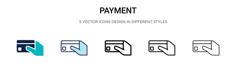 Payment icon in filled, thin line, outline and stroke style. Vector illustration of two colored and black payment vector icons designs can be used for mobile, ui, web