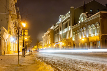 Fototapeta na wymiar Kazan, Republic of Tatarstan, Russia Night road of the main street.