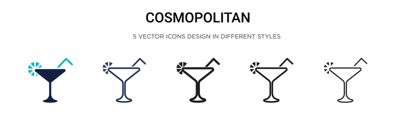 Cosmopolitan icon in filled, thin line, outline and stroke style. Vector illustration of two colored and black cosmopolitan vector icons designs can be used for mobile, ui, web - obrazy, fototapety, plakaty