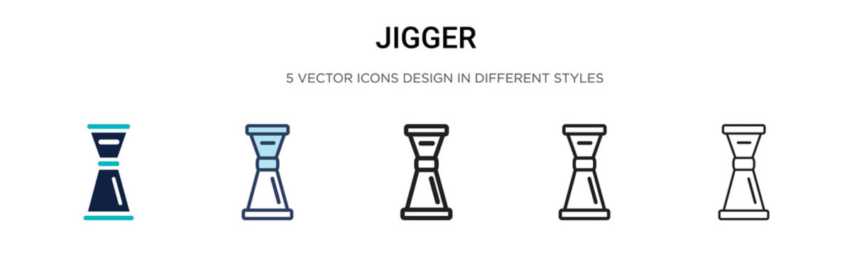 Jigger icon in filled, thin line, outline and stroke style. Vector illustration of two colored and black jigger vector icons designs can be used for mobile, ui, web